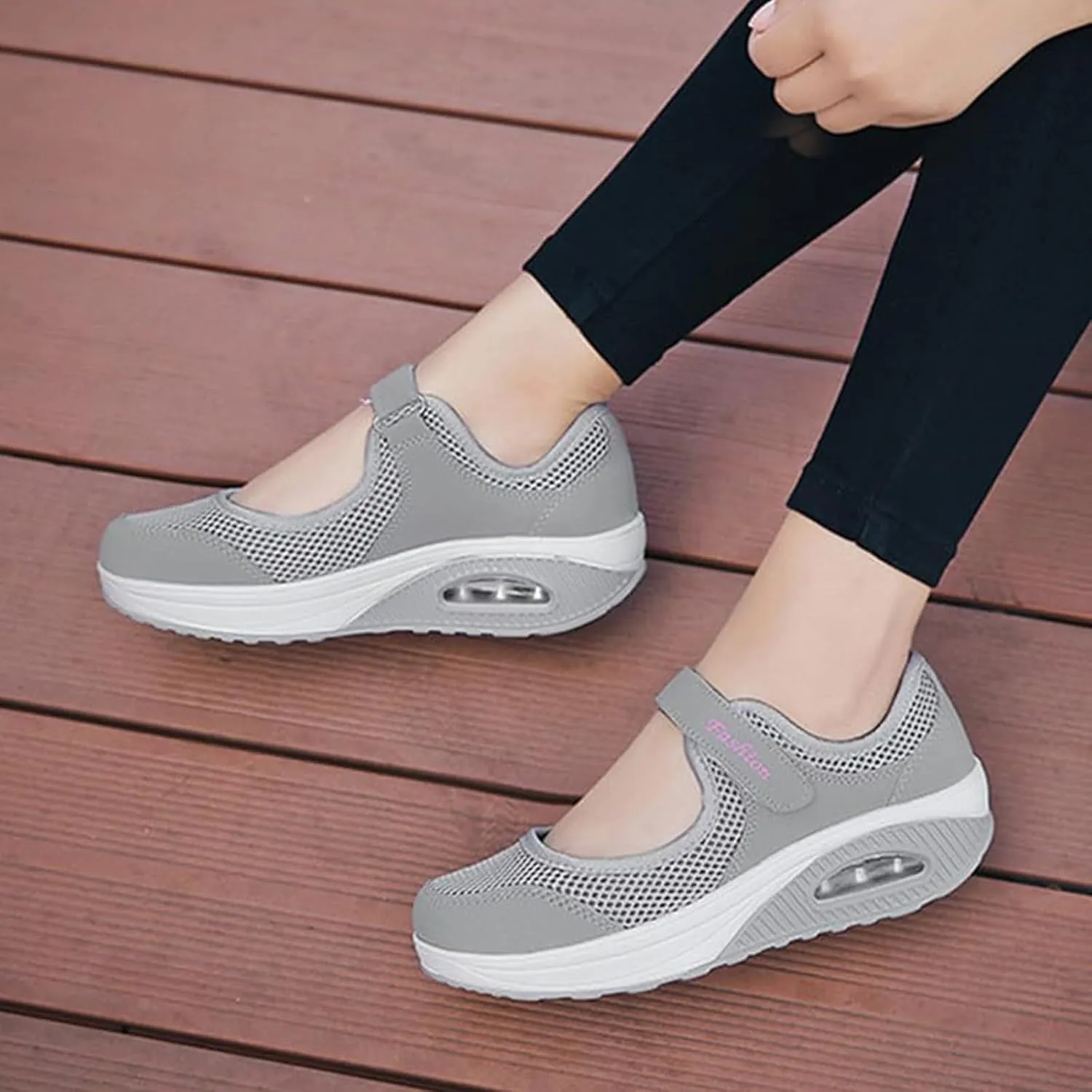 Comfortable Working Nurse Shoes for Women Non-Slip Adjustable Mesh Breathable Walking Shoes, Fashion Mary Jane Sneakers Air Cushion Orthopedic Sandals Casual Nursing Orthotic Lightweight Flats