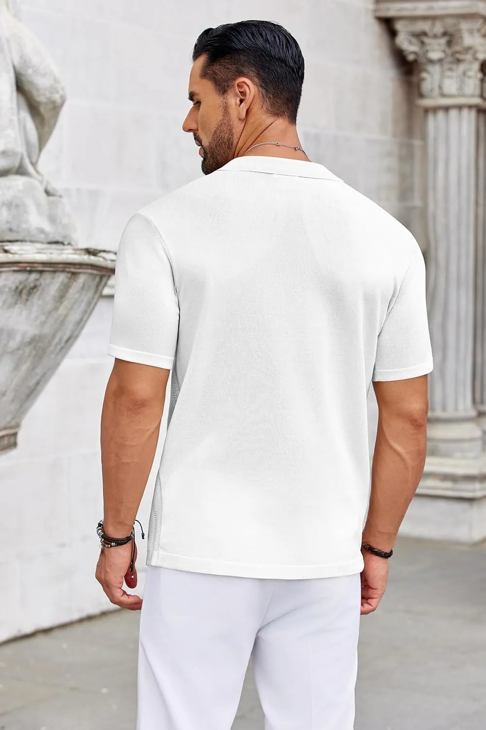 COOFANDY Knit Shirts for Men Casual Short Sleeve Button Down Shirts Summer Beach Stretch Fit Collared Shirts