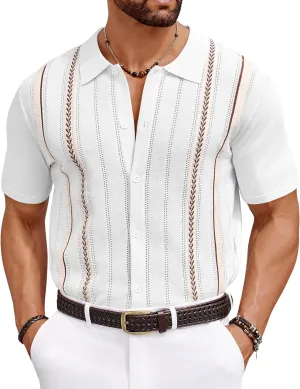 COOFANDY Knit Shirts for Men Casual Short Sleeve Button Down Shirts Summer Beach Stretch Fit Collared Shirts