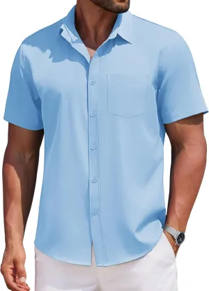 COOFANDY Mens Casual Button Down Shirts Short Sleeve Business Shirts Lightweight Wrinkle Free Dress Shirts