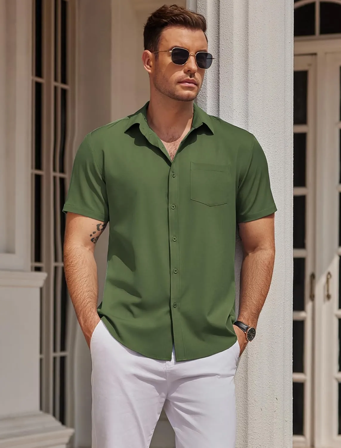 COOFANDY Mens Casual Button Down Shirts Short Sleeve Business Shirts Lightweight Wrinkle Free Dress Shirts