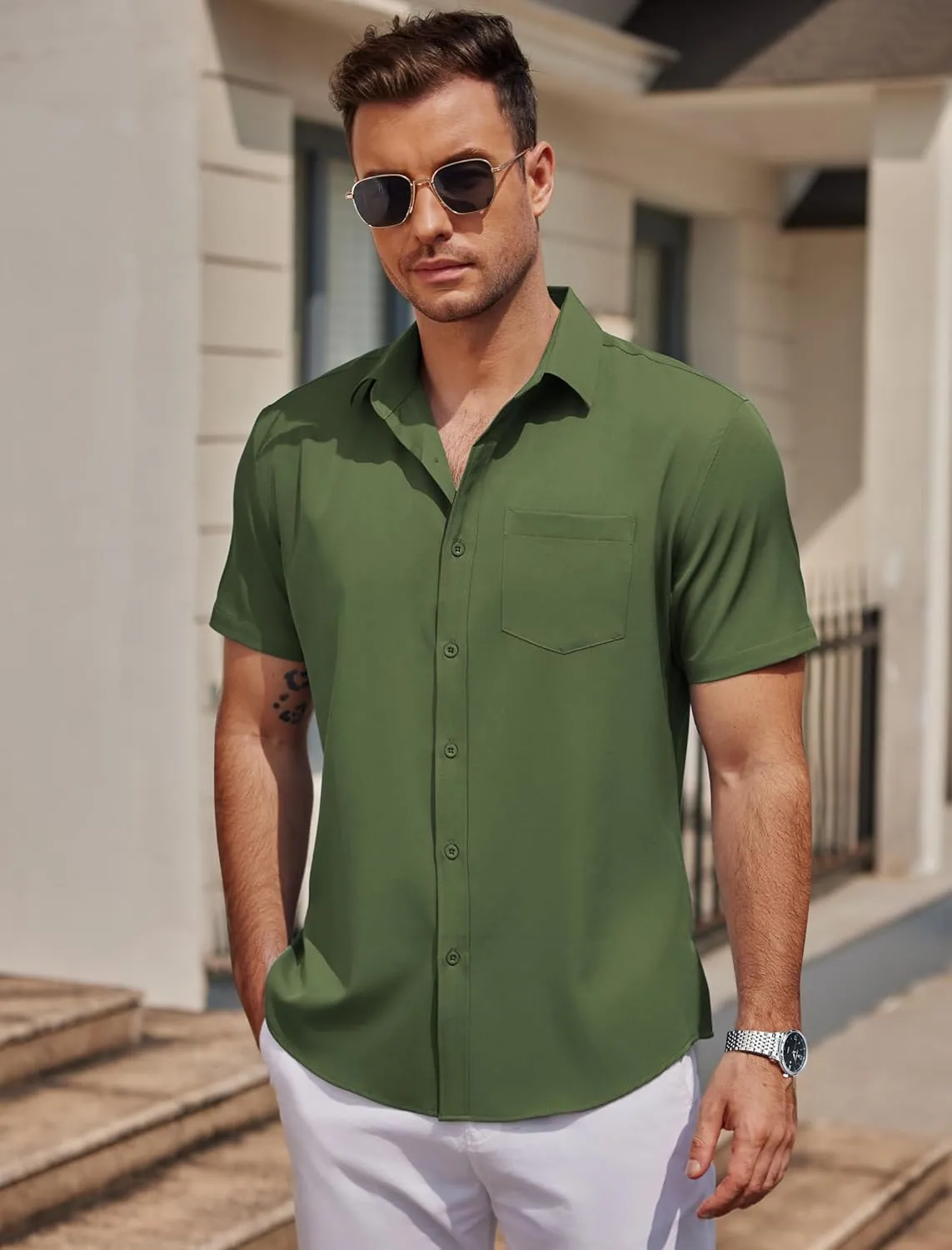 COOFANDY Mens Casual Button Down Shirts Short Sleeve Business Shirts Lightweight Wrinkle Free Dress Shirts