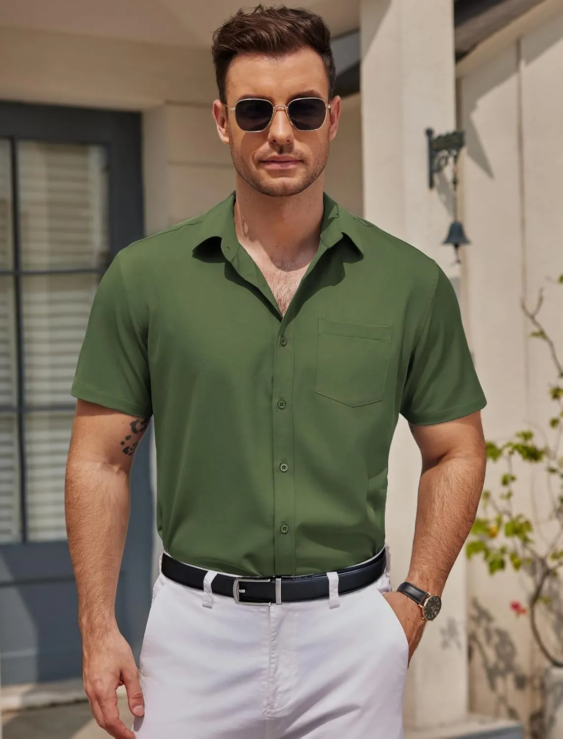 COOFANDY Mens Casual Button Down Shirts Short Sleeve Business Shirts Lightweight Wrinkle Free Dress Shirts