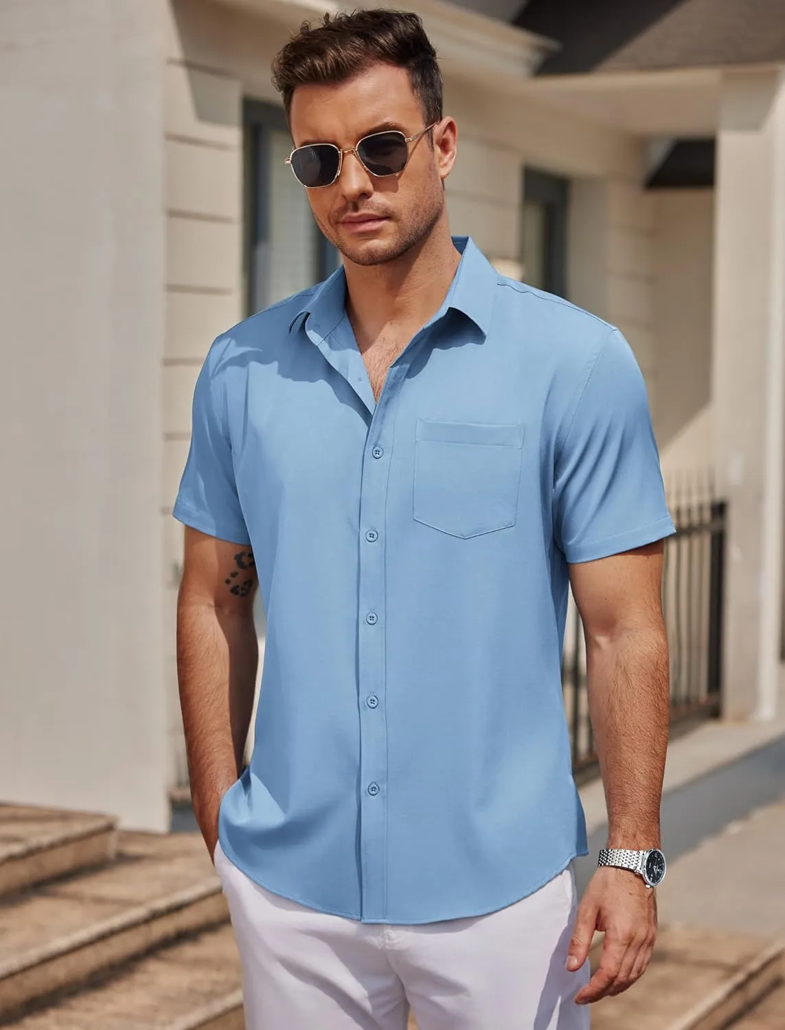 COOFANDY Mens Casual Button Down Shirts Short Sleeve Business Shirts Lightweight Wrinkle Free Dress Shirts