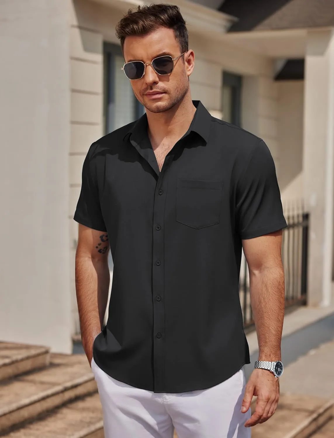 COOFANDY Mens Casual Button Down Shirts Short Sleeve Business Shirts Lightweight Wrinkle Free Dress Shirts