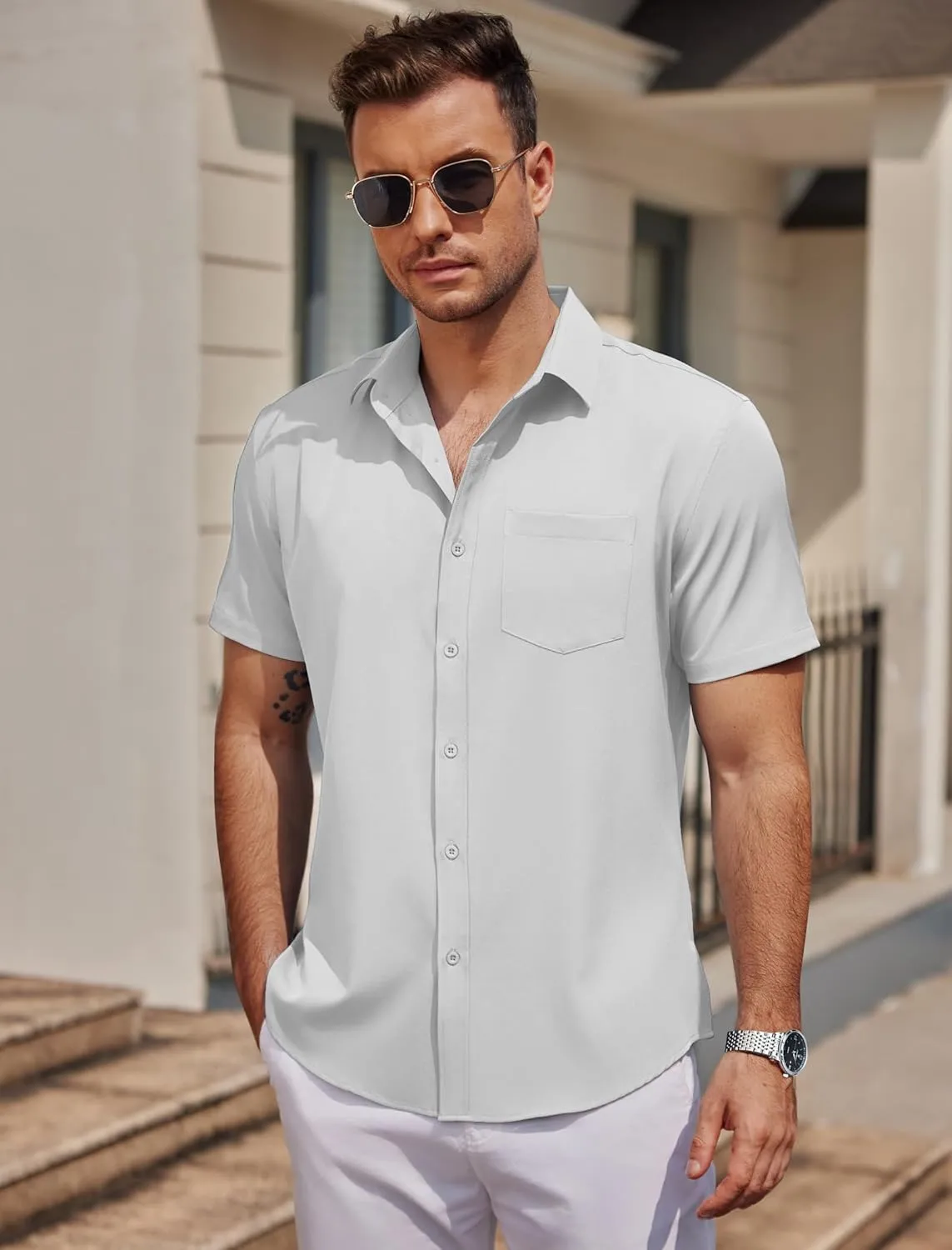 COOFANDY Mens Casual Button Down Shirts Short Sleeve Business Shirts Lightweight Wrinkle Free Dress Shirts