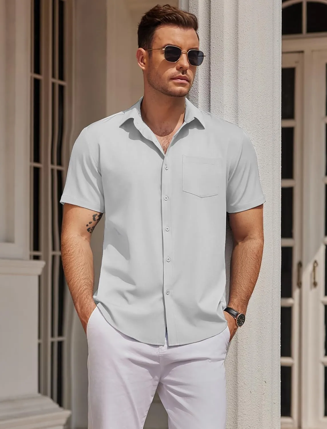 COOFANDY Mens Casual Button Down Shirts Short Sleeve Business Shirts Lightweight Wrinkle Free Dress Shirts