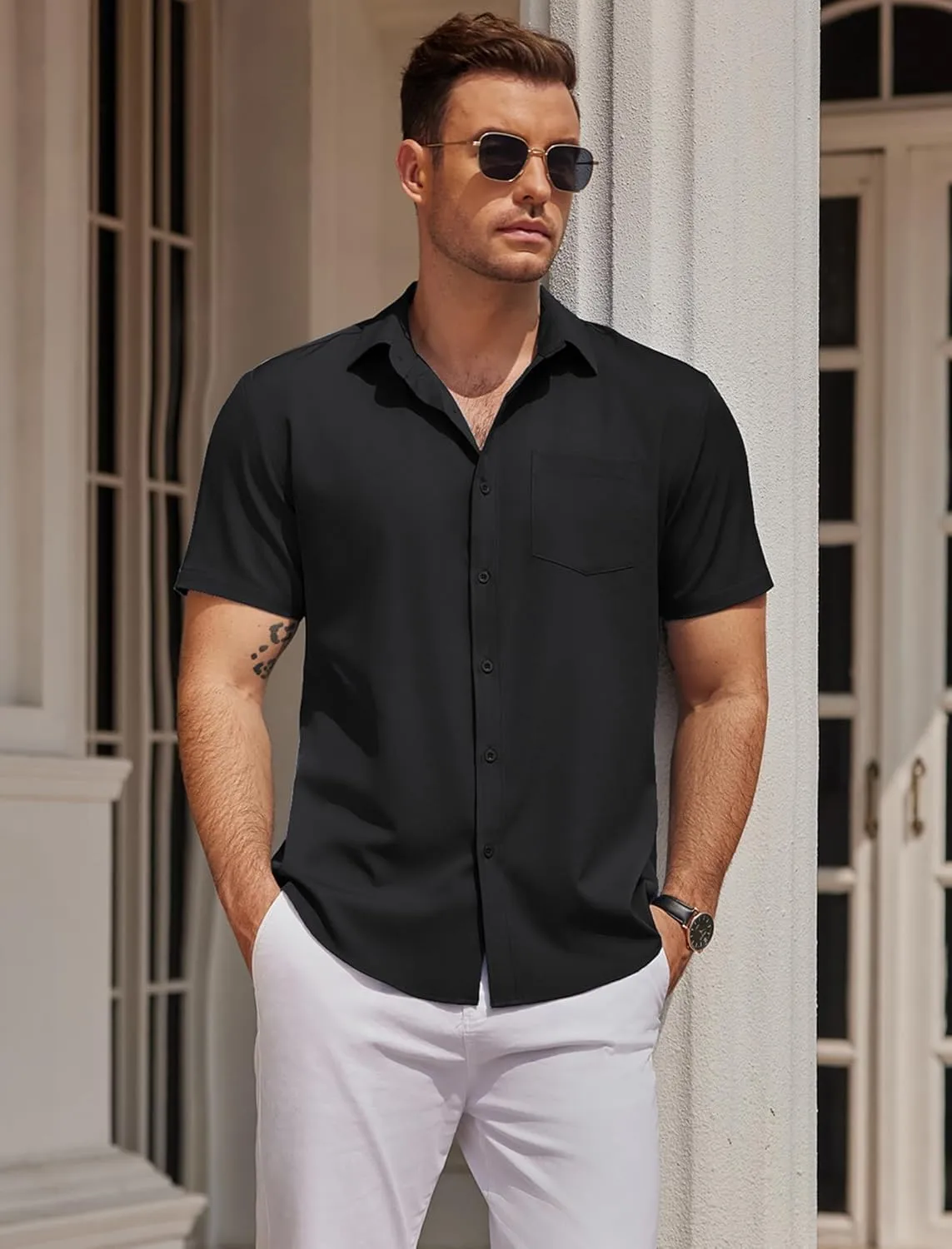 COOFANDY Mens Casual Button Down Shirts Short Sleeve Business Shirts Lightweight Wrinkle Free Dress Shirts