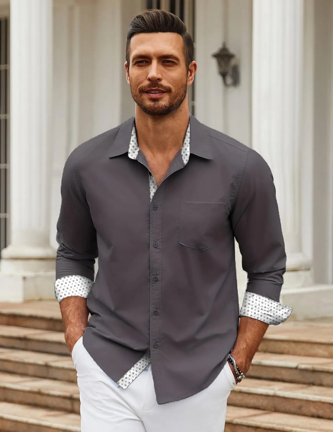 COOFANDY Mens Dress Shirts Long Sleeve Button Down Shirts Untucked Wrinkle-Free Business Casual Shirts