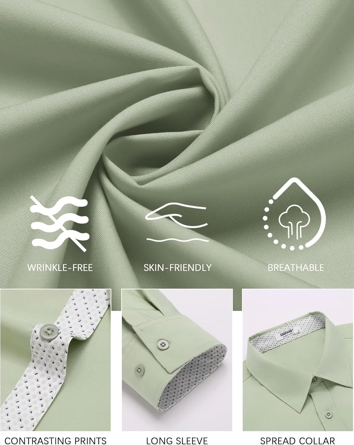 COOFANDY Mens Dress Shirts Long Sleeve Button Down Shirts Untucked Wrinkle-Free Business Casual Shirts