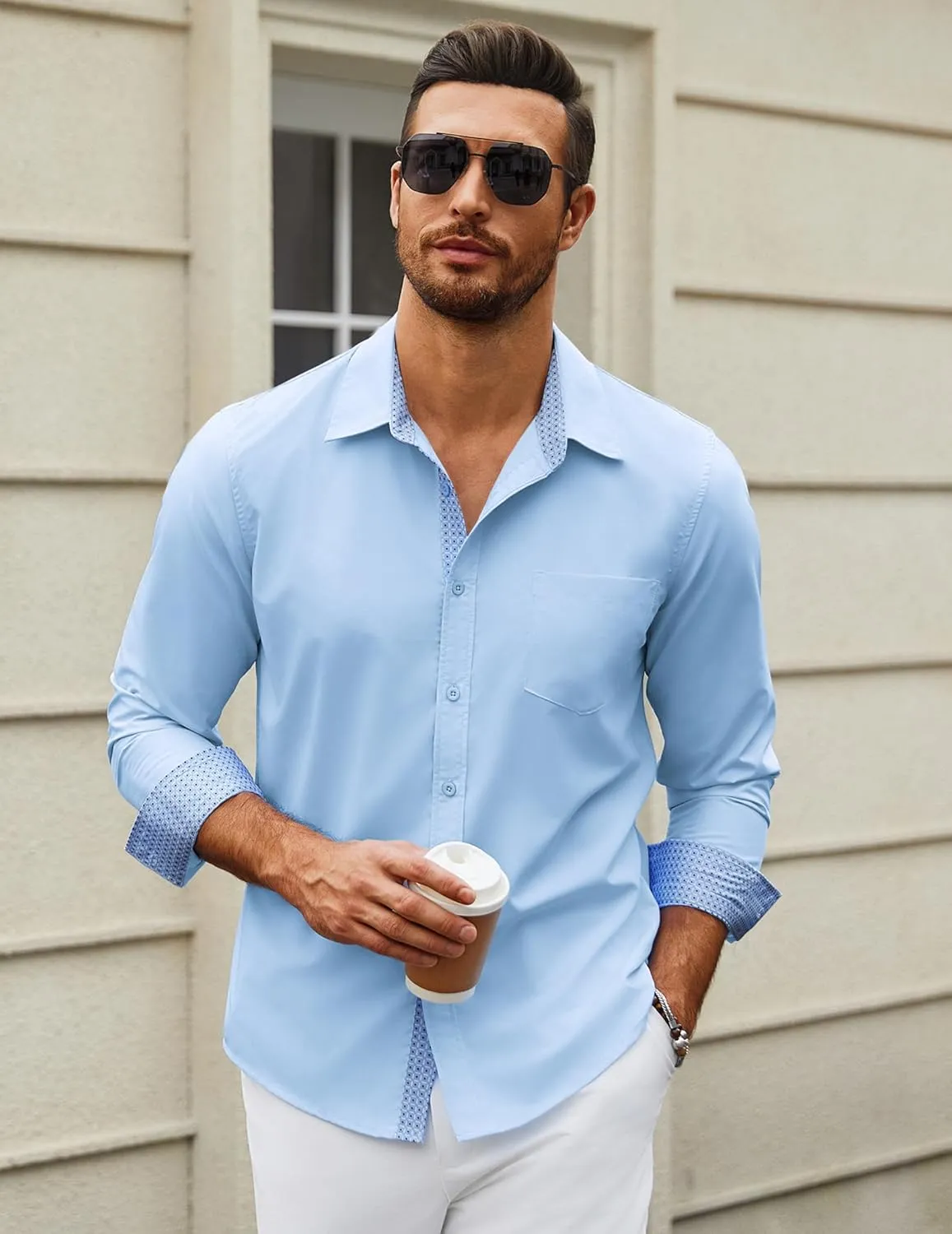 COOFANDY Mens Dress Shirts Long Sleeve Button Down Shirts Untucked Wrinkle-Free Business Casual Shirts