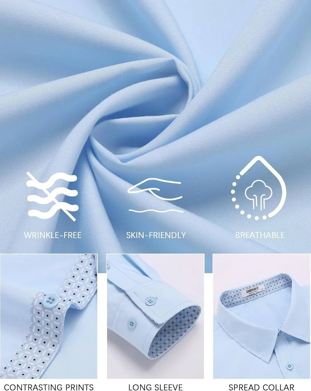 COOFANDY Mens Dress Shirts Long Sleeve Button Down Shirts Untucked Wrinkle-Free Business Casual Shirts