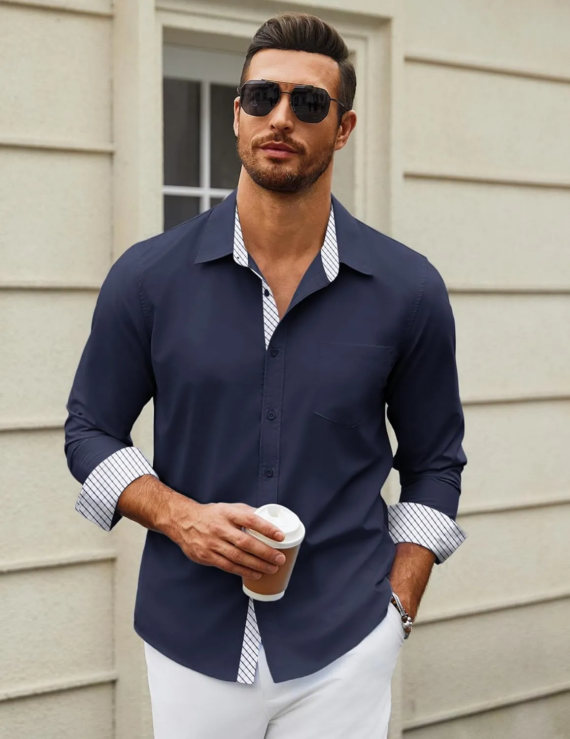 COOFANDY Mens Dress Shirts Long Sleeve Button Down Shirts Untucked Wrinkle-Free Business Casual Shirts
