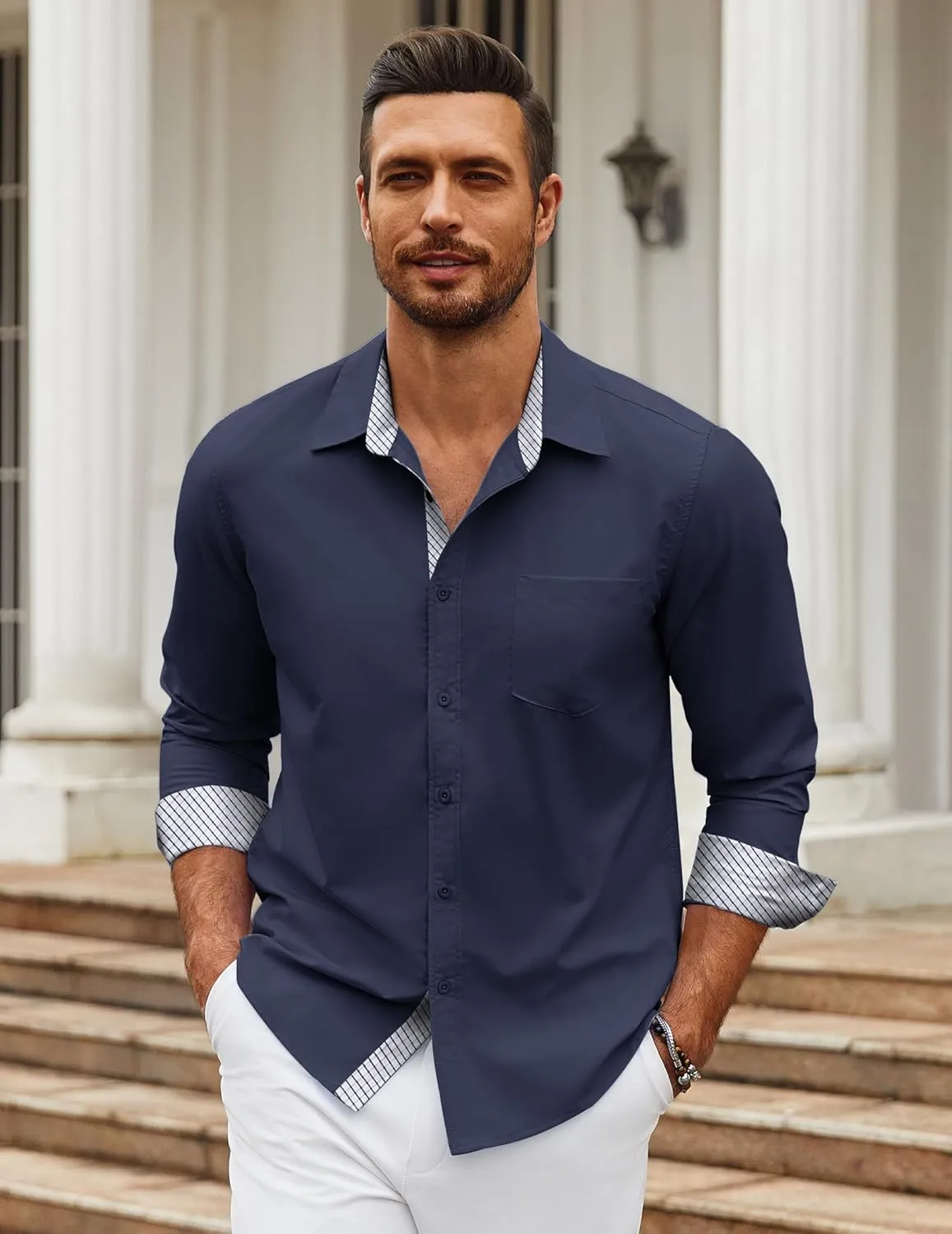 COOFANDY Mens Dress Shirts Long Sleeve Button Down Shirts Untucked Wrinkle-Free Business Casual Shirts