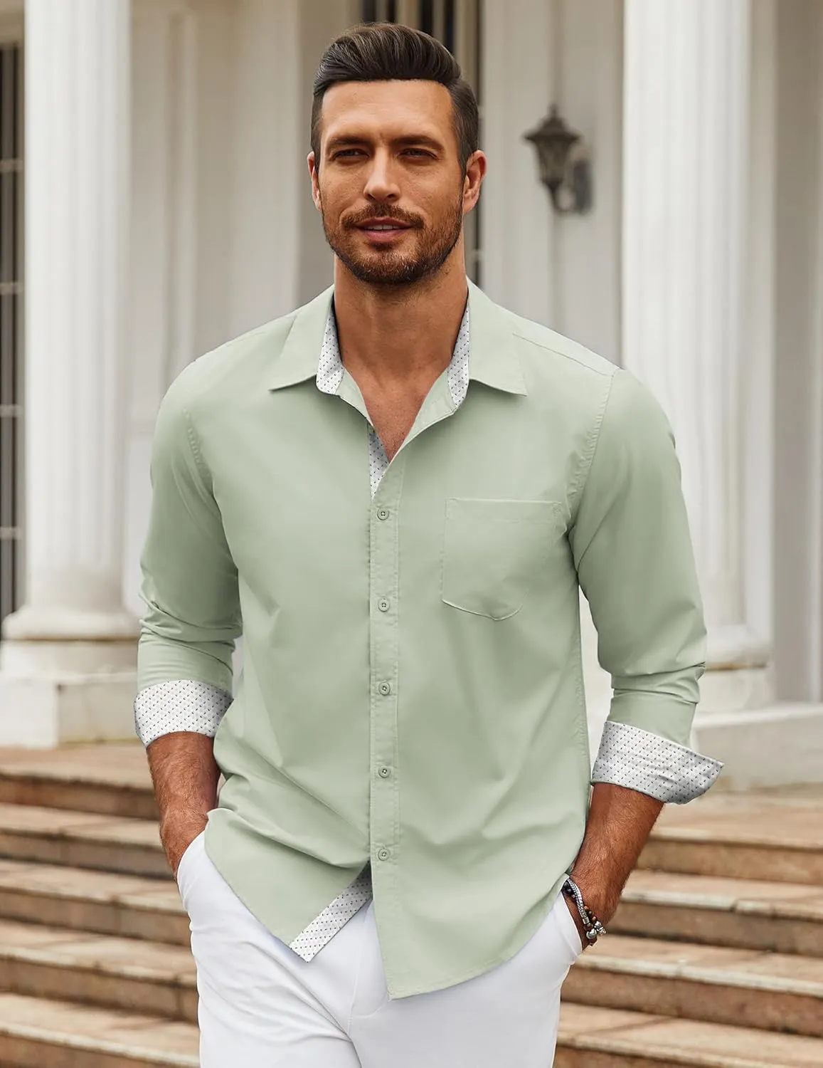 COOFANDY Mens Dress Shirts Long Sleeve Button Down Shirts Untucked Wrinkle-Free Business Casual Shirts