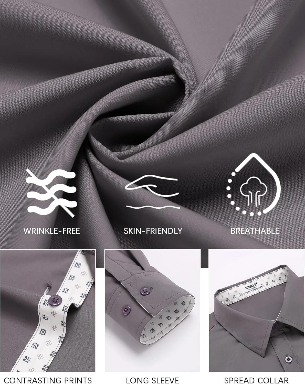 COOFANDY Mens Dress Shirts Long Sleeve Button Down Shirts Untucked Wrinkle-Free Business Casual Shirts