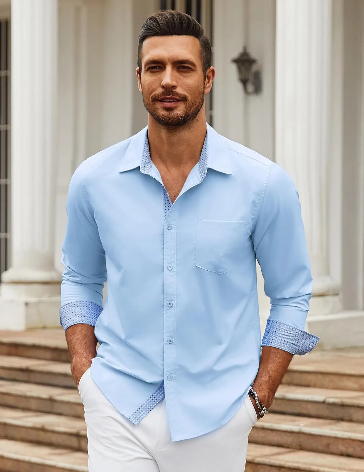 COOFANDY Mens Dress Shirts Long Sleeve Button Down Shirts Untucked Wrinkle-Free Business Casual Shirts