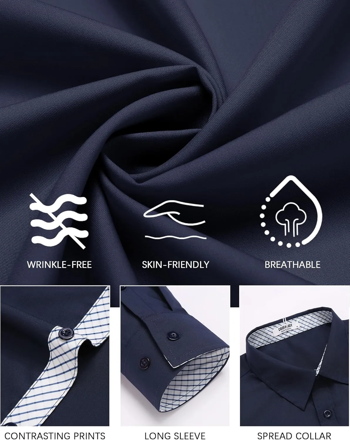 COOFANDY Mens Dress Shirts Long Sleeve Button Down Shirts Untucked Wrinkle-Free Business Casual Shirts