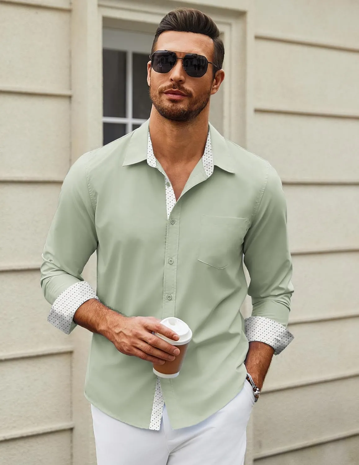 COOFANDY Mens Dress Shirts Long Sleeve Button Down Shirts Untucked Wrinkle-Free Business Casual Shirts