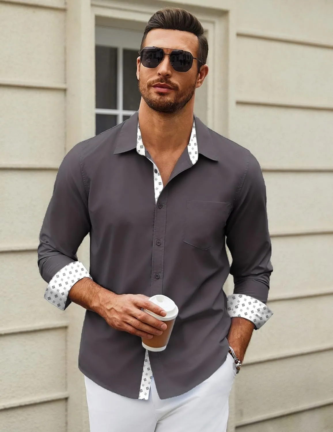 COOFANDY Mens Dress Shirts Long Sleeve Button Down Shirts Untucked Wrinkle-Free Business Casual Shirts