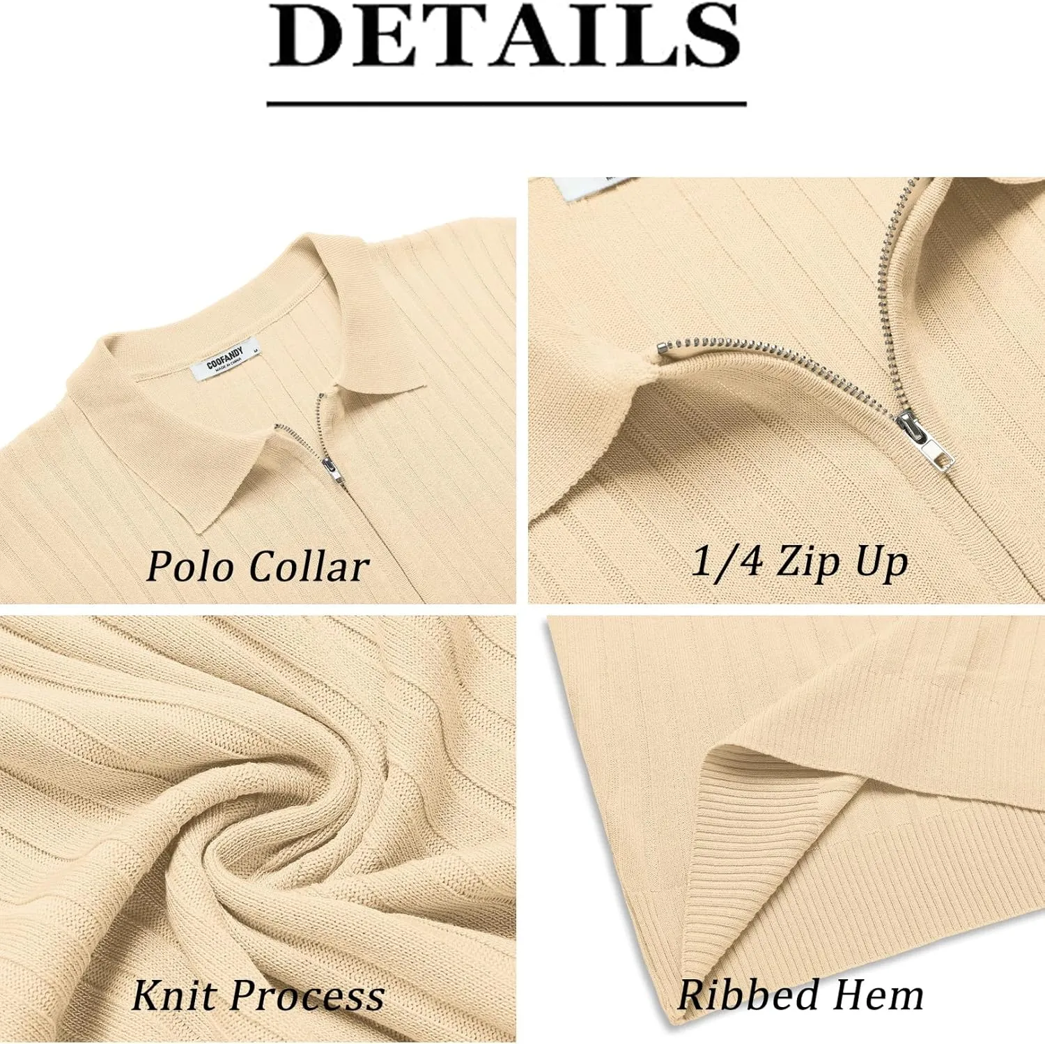 COOFANDY Men's Zipper Polo Shirts Short Sleeve Ribbed Knit Polo T Shirts Fashion Casual Golf Shirts