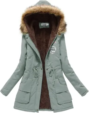 cooki Winter Coats for Women Fleece Lined Puffer Coat Women Long Down Coat Warm Parka Coat Faux Fur Hooded Coat With Pockets