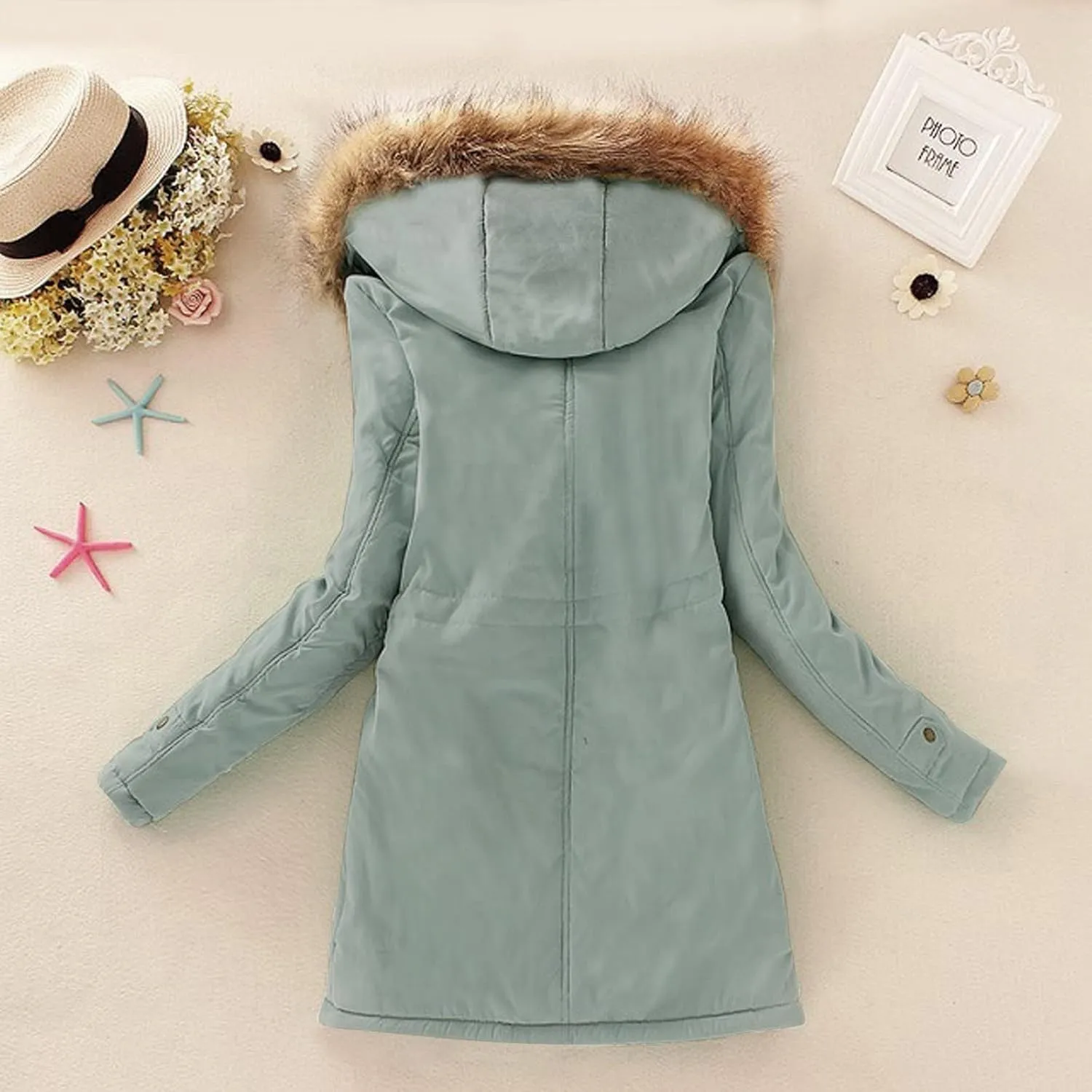 cooki Winter Coats for Women Fleece Lined Puffer Coat Women Long Down Coat Warm Parka Coat Faux Fur Hooded Coat With Pockets