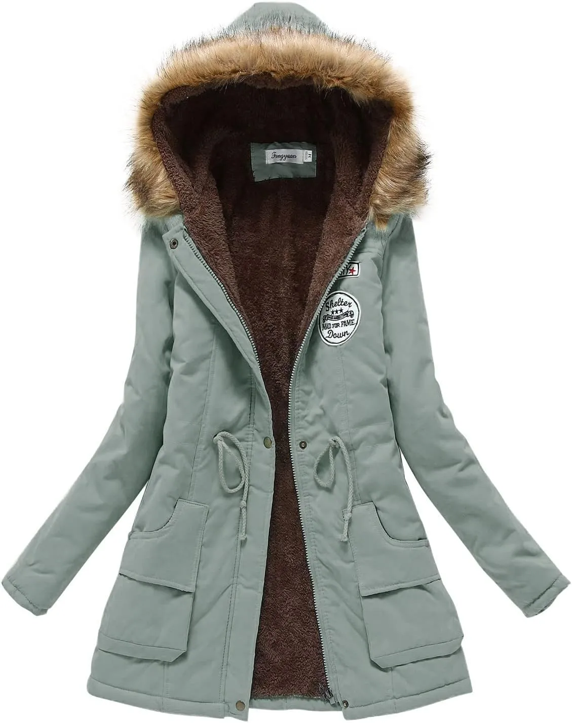 cooki Winter Coats for Women Fleece Lined Puffer Coat Women Long Down Coat Warm Parka Coat Faux Fur Hooded Coat With Pockets