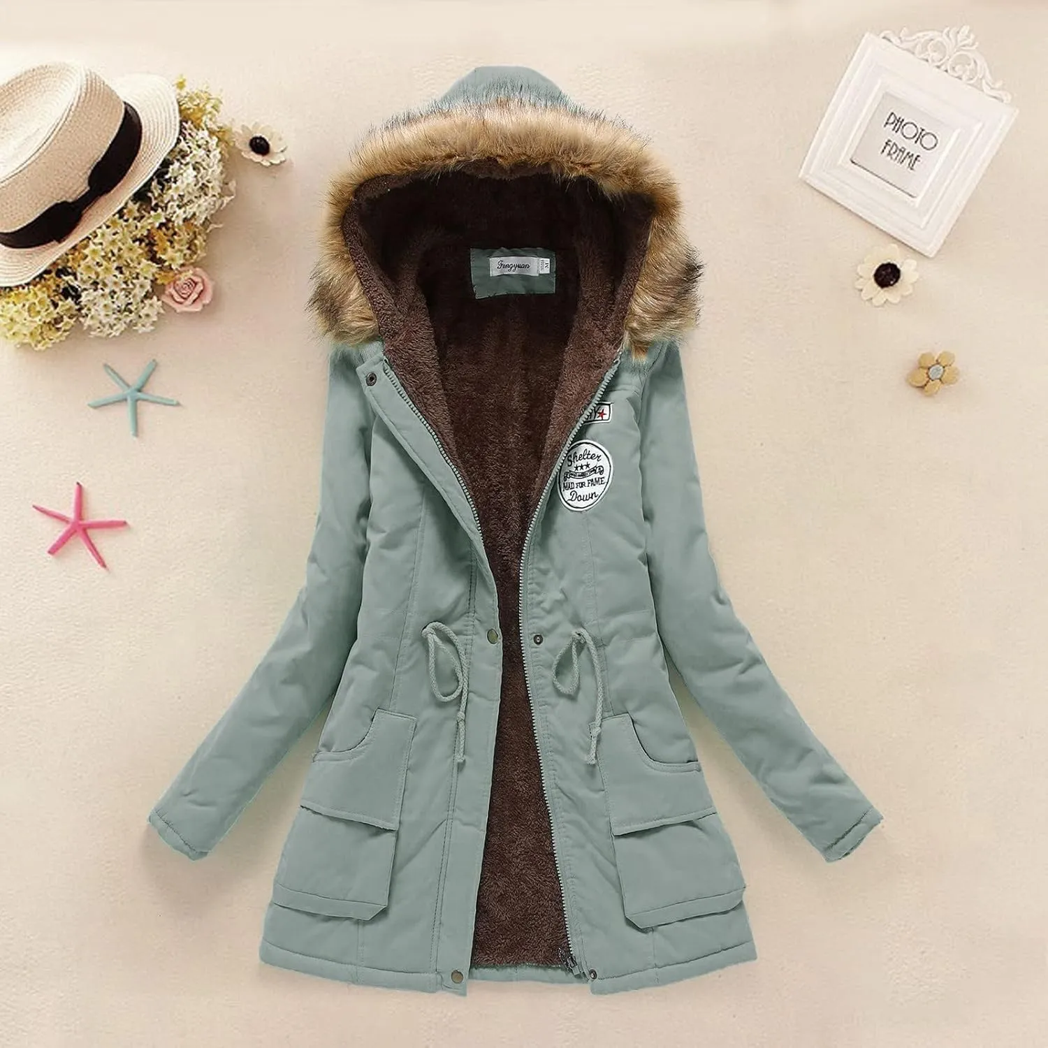 cooki Winter Coats for Women Fleece Lined Puffer Coat Women Long Down Coat Warm Parka Coat Faux Fur Hooded Coat With Pockets