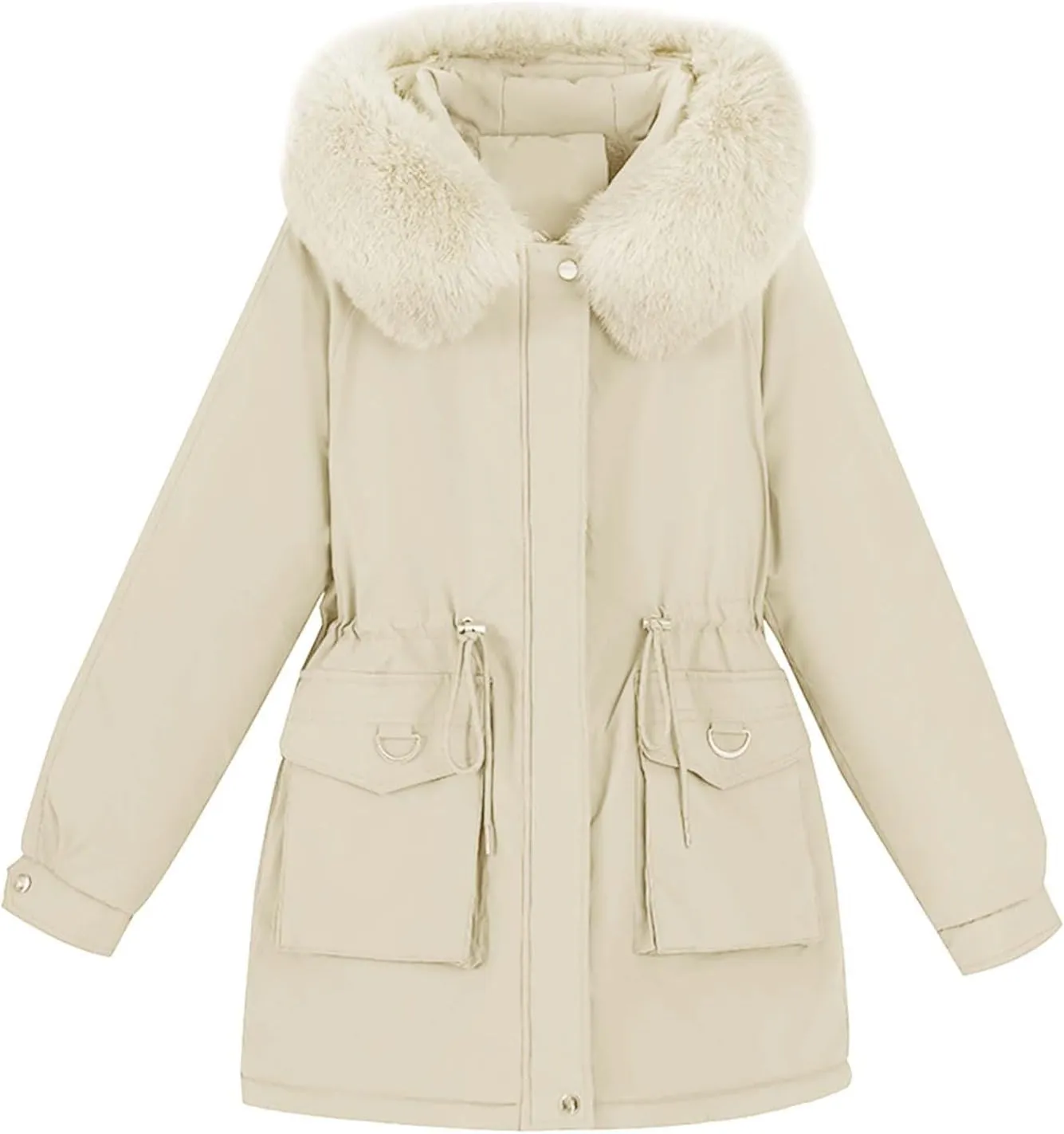 cooki Womens Winter Coats Lightweight Puffer Jacket Warm Quilted Padded Hood Coat with Faux Fur Collar Cropped Down Coats