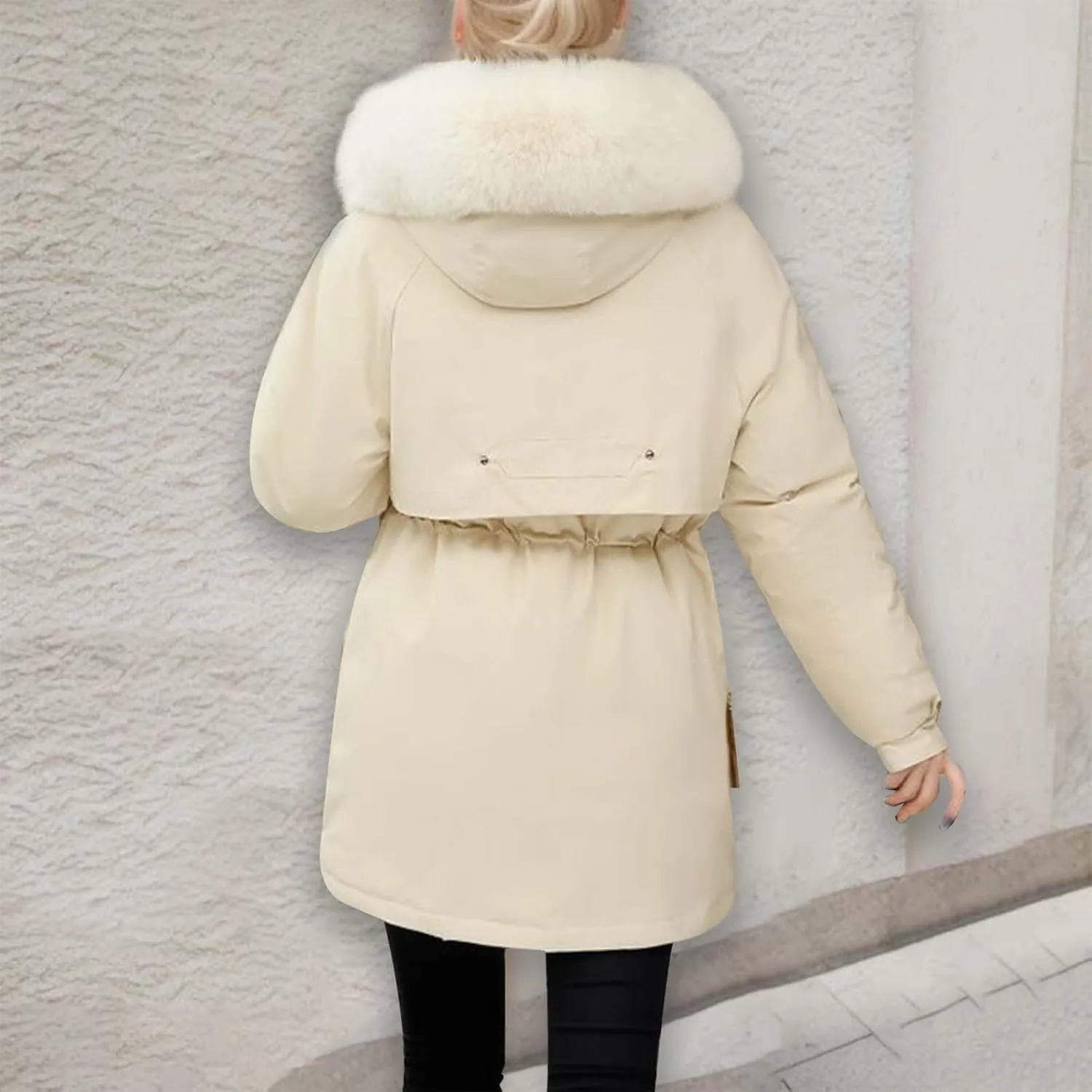 cooki Womens Winter Coats Lightweight Puffer Jacket Warm Quilted Padded Hood Coat with Faux Fur Collar Cropped Down Coats