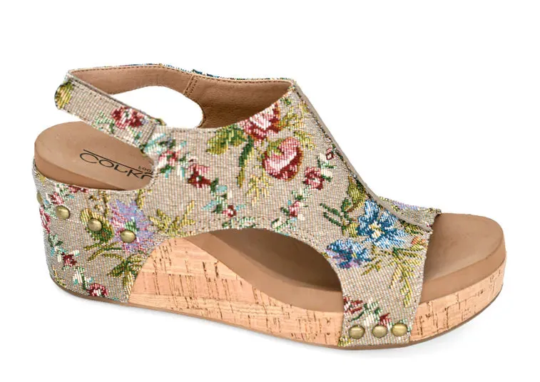 Corkys Taupe Floral Wedges