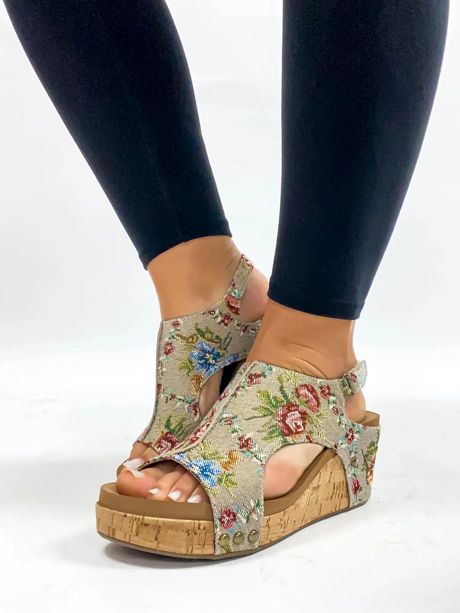 Corkys Taupe Floral Wedges