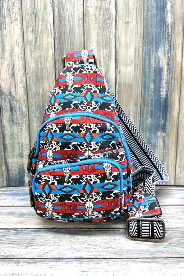 Cow Print Crossbody Sling Bag with Adjustable Strap