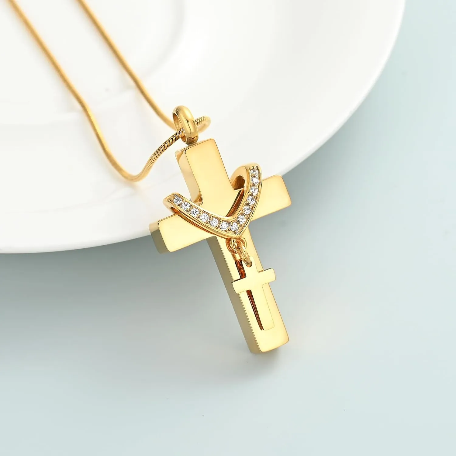 Cremation Jewelry Cross Urn Necklace for Ashes Stainless Steel Cross Urn Pendant Ashes Holder Memorial Jewelry