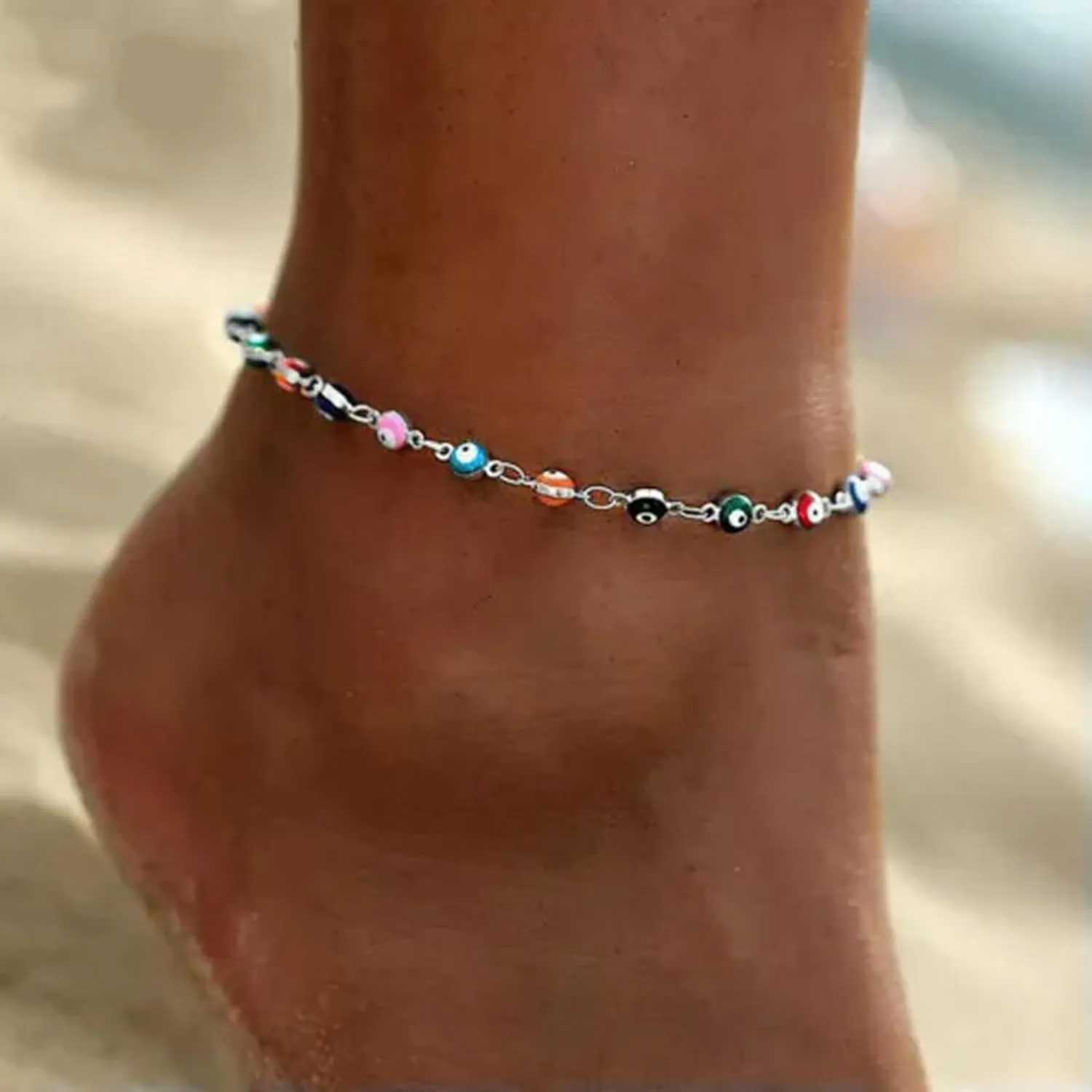 Crystal Tassel Anklets Chain Foot Bracelet Bangle Beach Women Gift-4-Silver Eyes