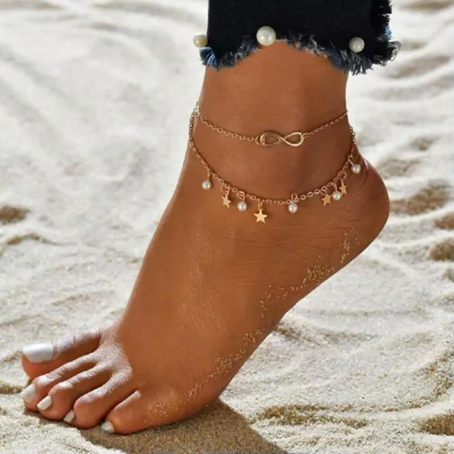 Crystal Tassel Anklets Chain Foot Bracelet Bangle Beach Women Gift-8-Gold Infinity