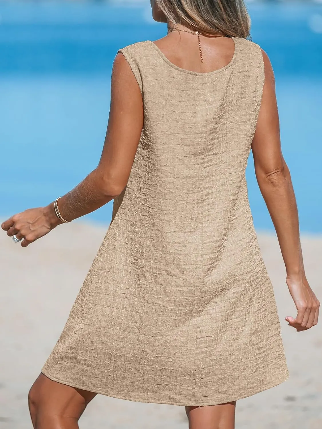 CUPSHE Women's Casual Mini Dress Foldover V Neck Sleeveless A Line Summer Dresses