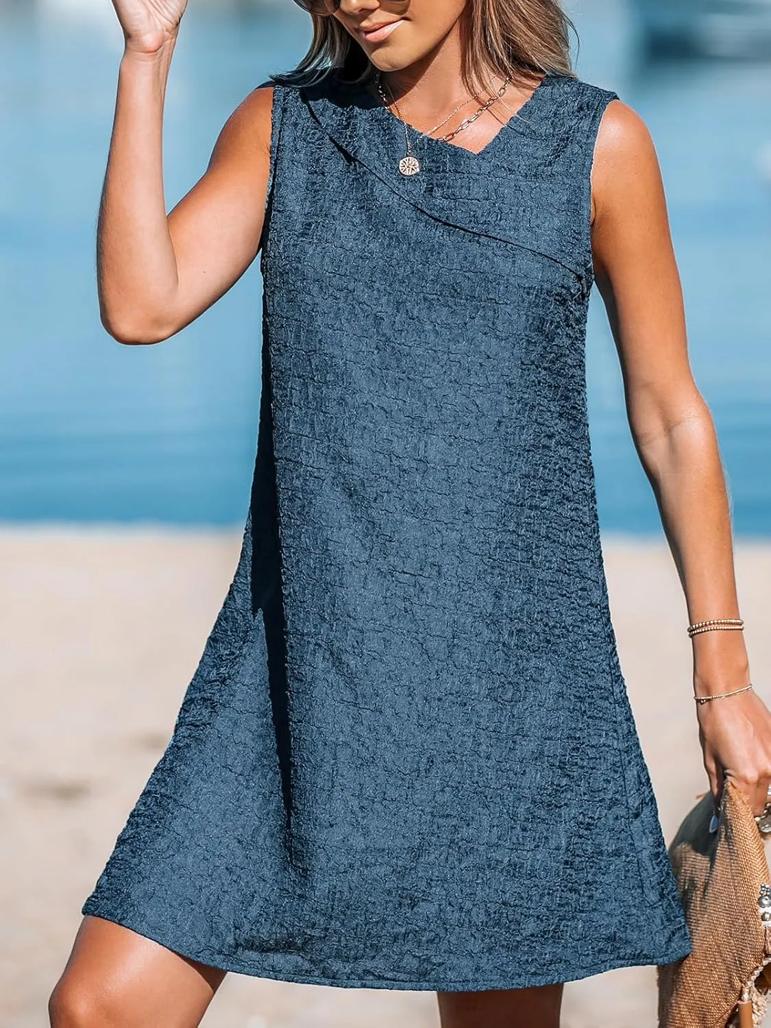 CUPSHE Women's Casual Mini Dress Foldover V Neck Sleeveless A Line Summer Dresses