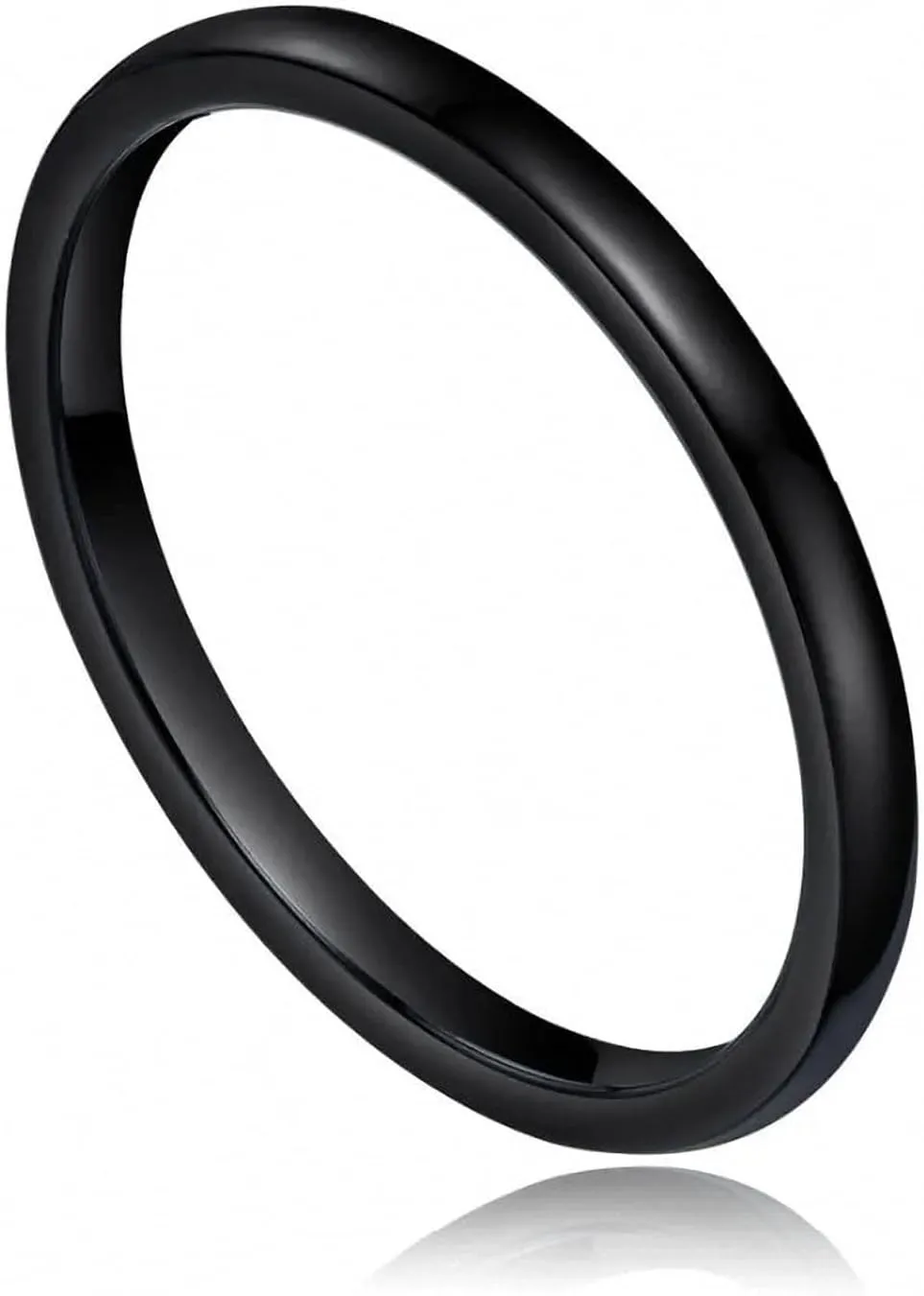 Cute 2 mm Thin Black Ceramic Ring Women Stacking Rings Polished Dome Wedding Engagement Band Female Finger Knuckle Jewelry