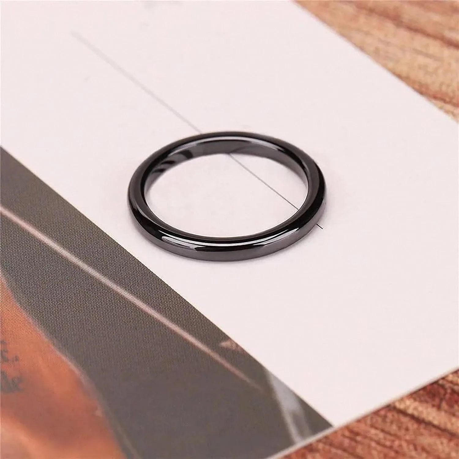 Cute 2 mm Thin Black Ceramic Ring Women Stacking Rings Polished Dome Wedding Engagement Band Female Finger Knuckle Jewelry