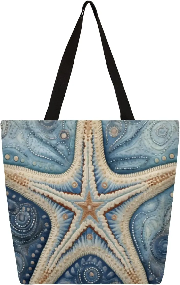 Damask Strafish Canvas Tote Bag for Women Heavy Duty Canvas Bag Beach Bags Reusable Grocery Shopping Bags Tote Bag Gym Shoulder Bag with Inner Pocket