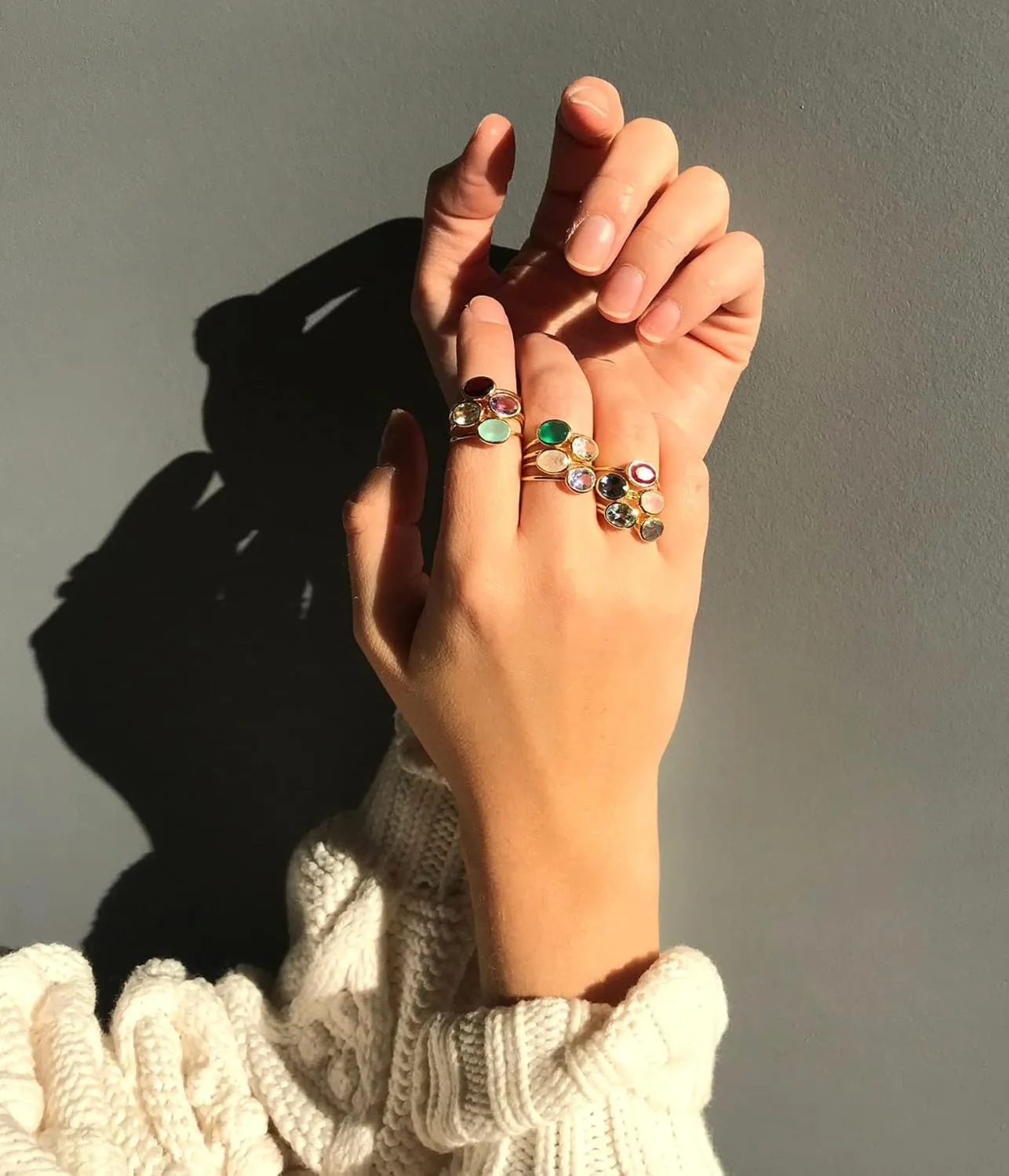 Danique Tiny Oval Stacking Mothers Ring Set in Gold, Silver or Rose Gold, Thin Band Gemstone Rings Stackable Birthstone Rings, Natural Birthstone Family Birthstone Matching Ring Set [smalloval]