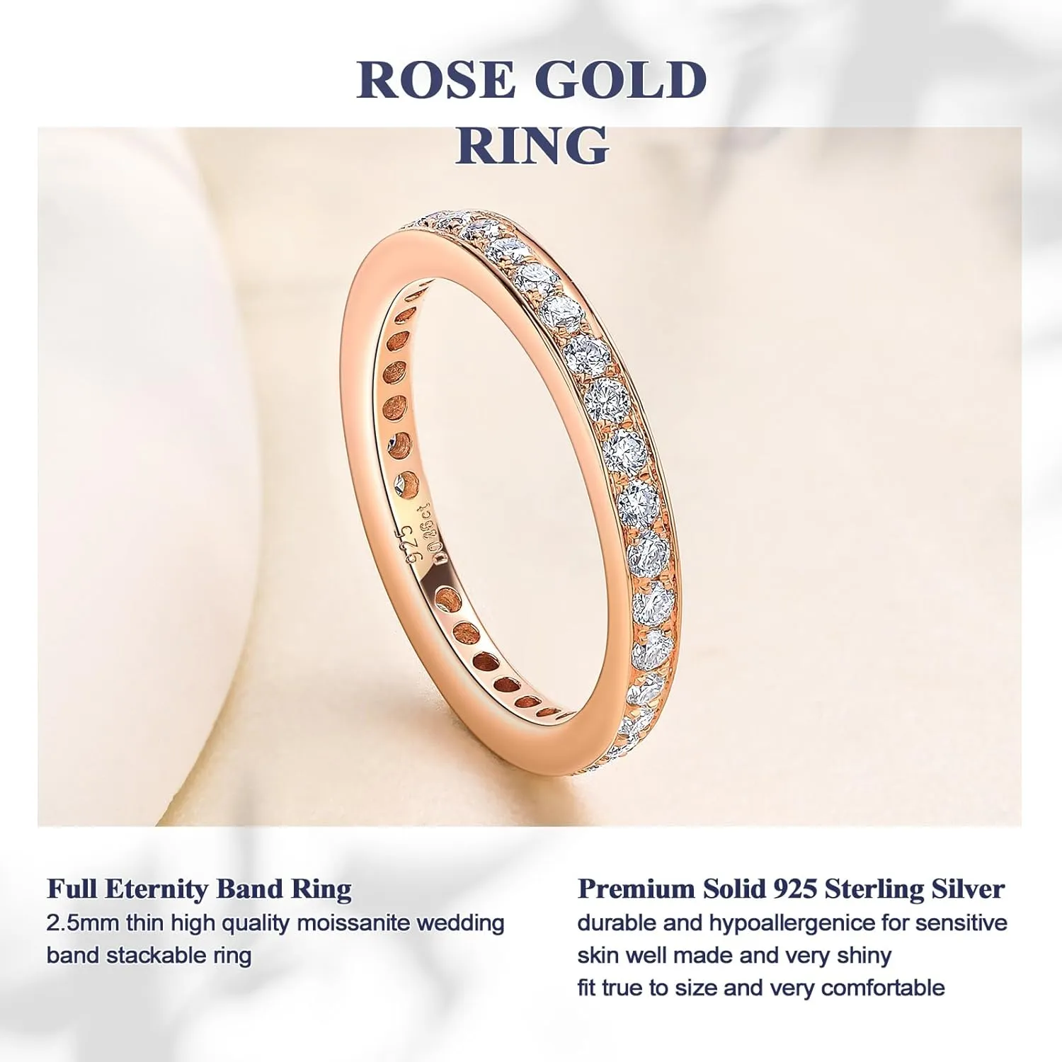 DAYBYDAY Moissanite Wedding Band 925 Sterling Silver Channel Set/Twisted Diamond Band Ring, Thin Stackable Half Eternity Rings for Women