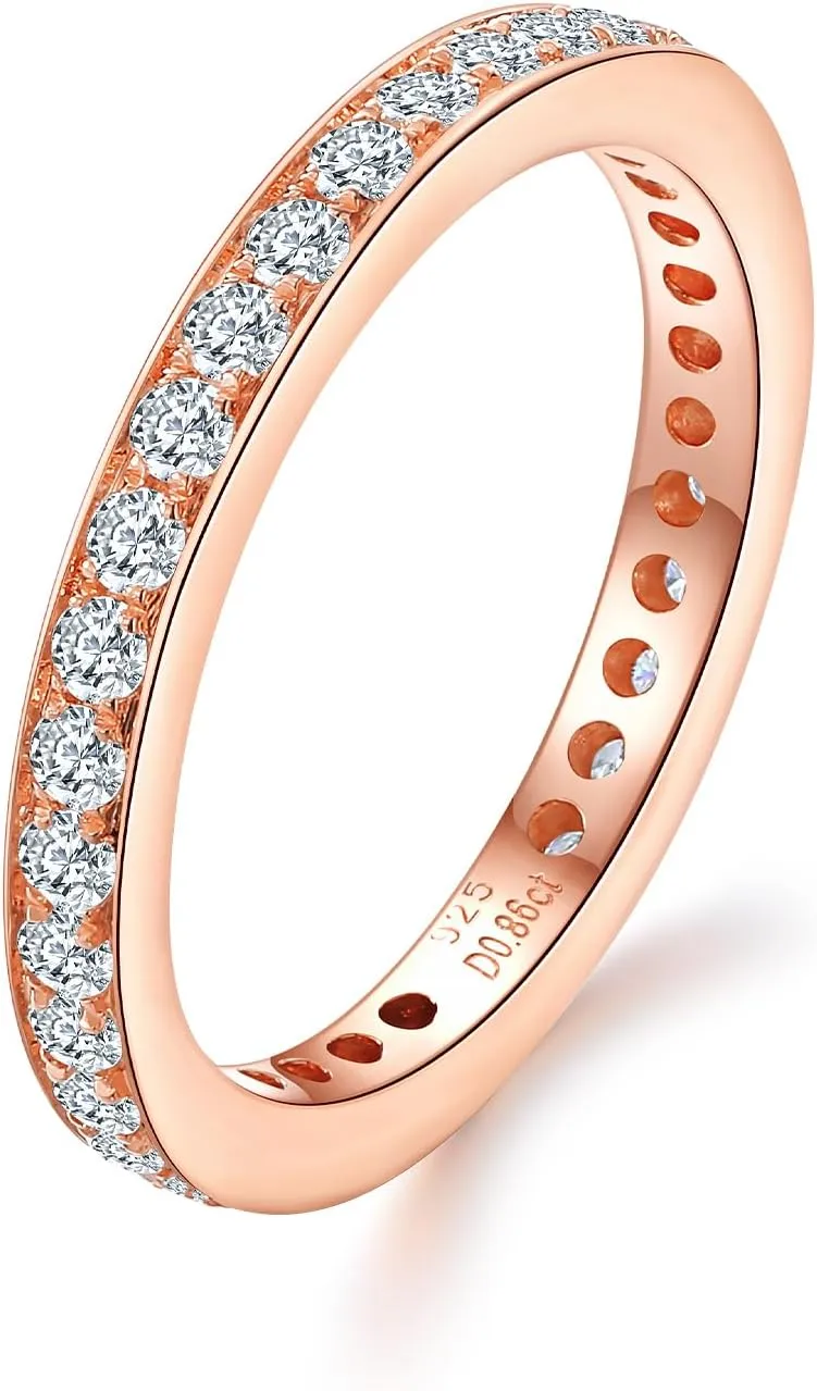 DAYBYDAY Moissanite Wedding Band 925 Sterling Silver Channel Set/Twisted Diamond Band Ring, Thin Stackable Half Eternity Rings for Women