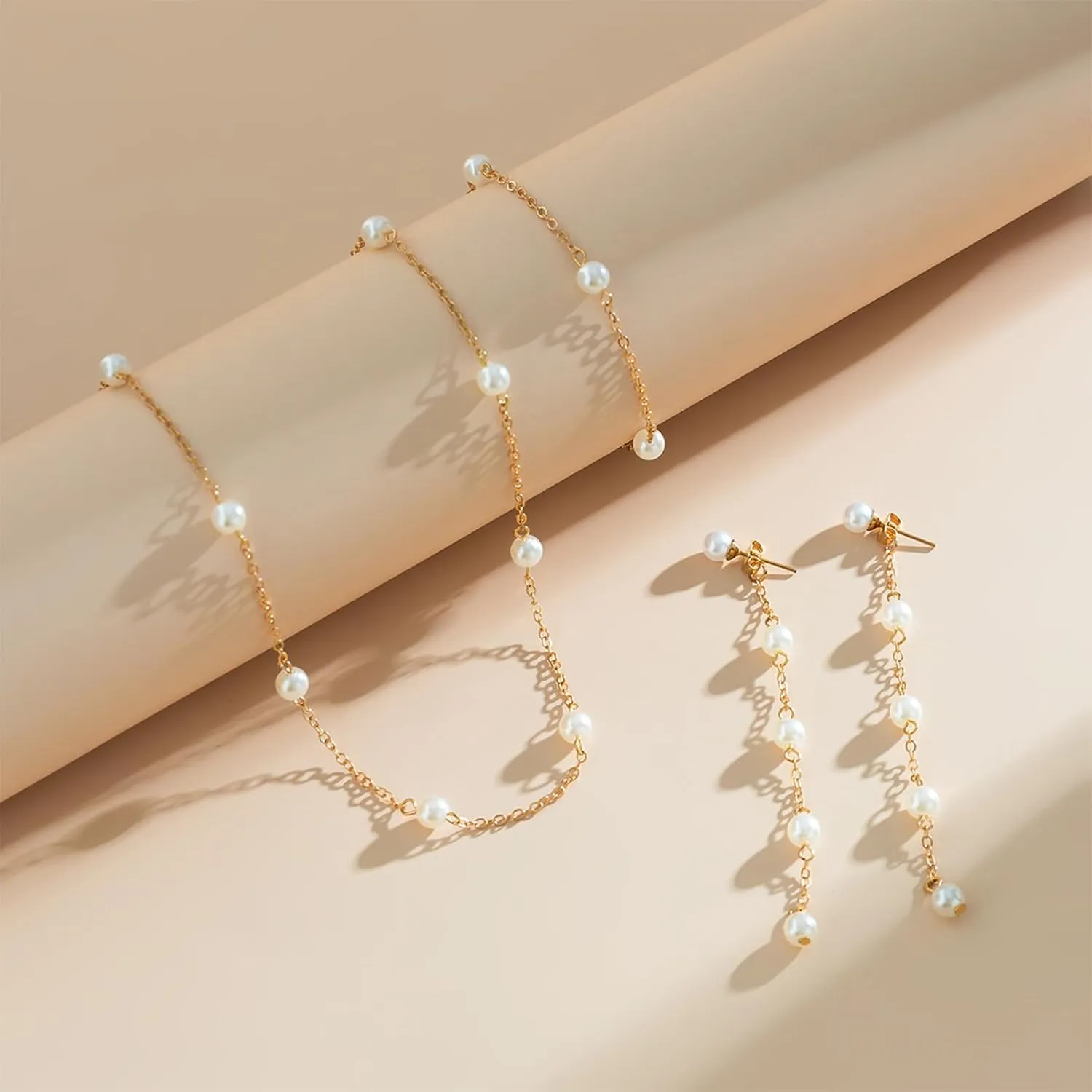 Dcfywl731 Pearl Jewelry Set for Women Pearls Necklace and Earring Set Chunky Pearl Necklaces for Women Prom Jewelry Big Pearls Charm Choker Wedding Jewelry Sets for Brides