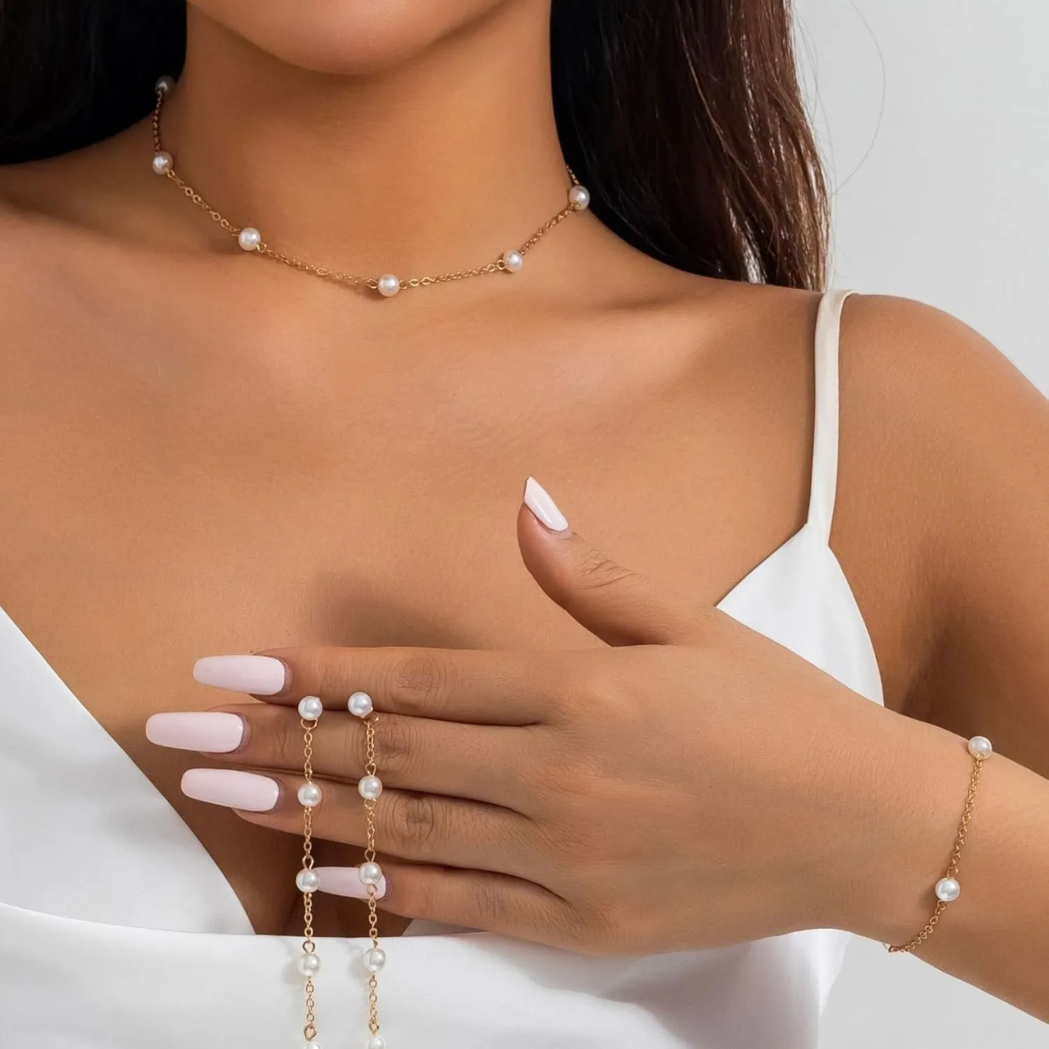Dcfywl731 Pearl Jewelry Set for Women Pearls Necklace and Earring Set Chunky Pearl Necklaces for Women Prom Jewelry Big Pearls Charm Choker Wedding Jewelry Sets for Brides