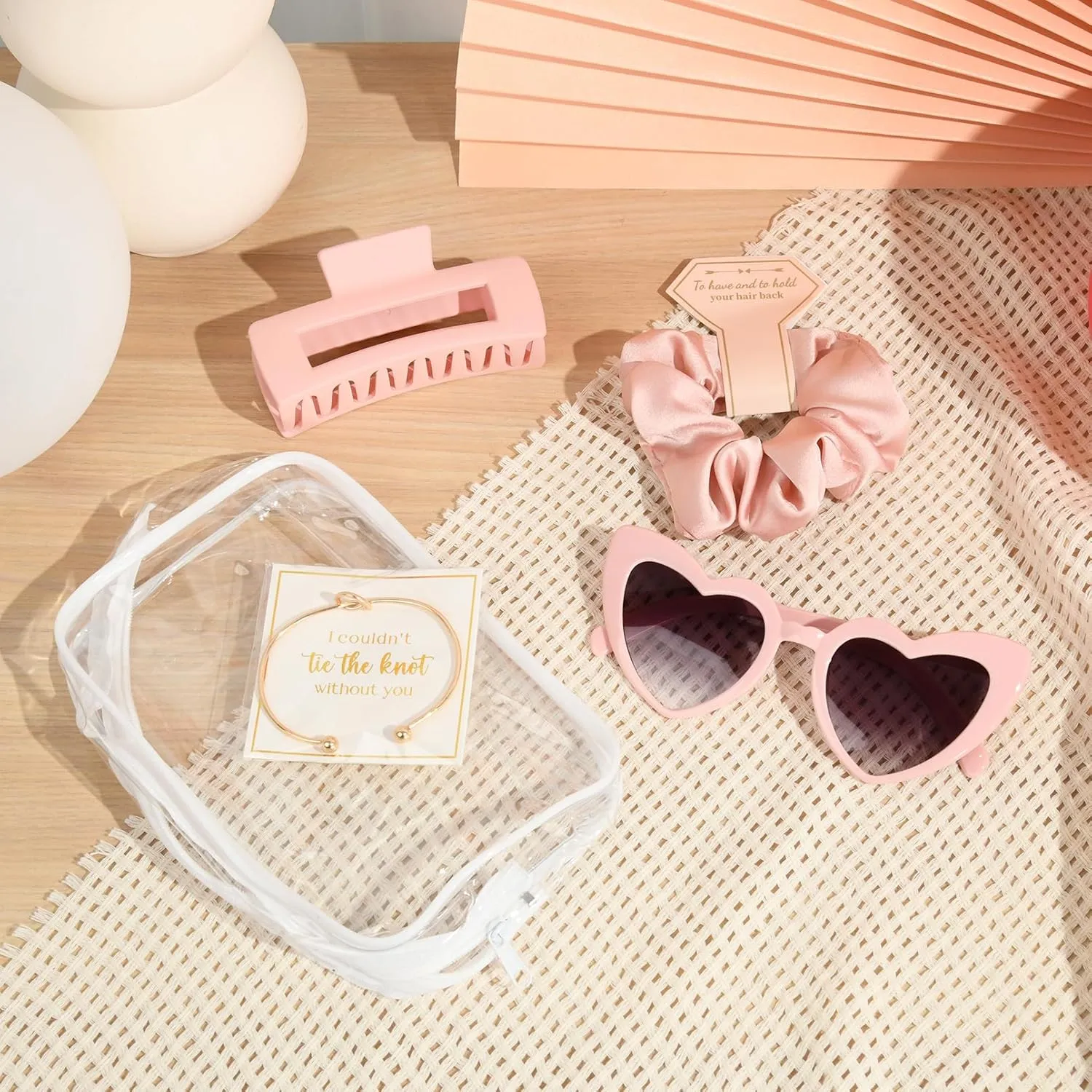 DEEKA 5 Pcs Bridesmaid Proposal Bag Set Gift Clear Makeup Toiletry Bag Bachelorette Party Favors Sunglasses Hair Claw Clips Scrunchies Knot Bracelets Bridal Wedding Party Gifts (Pink)