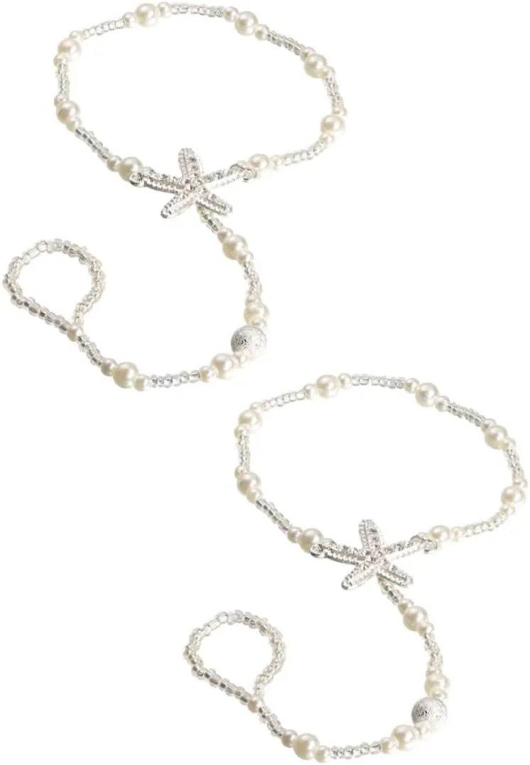 Didiseaon Stylish Pearl Anklet Set Decorative Ankle Chain for Women Foot Jewelry Elastic Foot Chain for Bride Wedding
