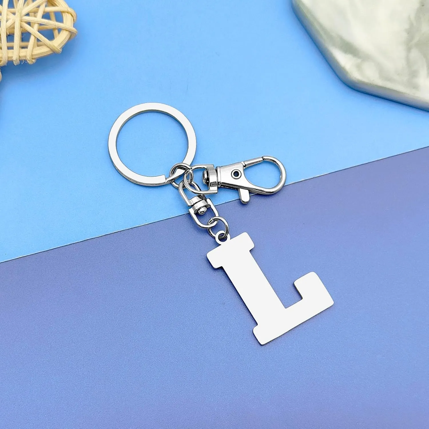 DlaeKua Keychain with A-Z Single Letter Alphabet Initial Key Chain for Women Girls Stainless Steel Key Ring for Purse Handbag